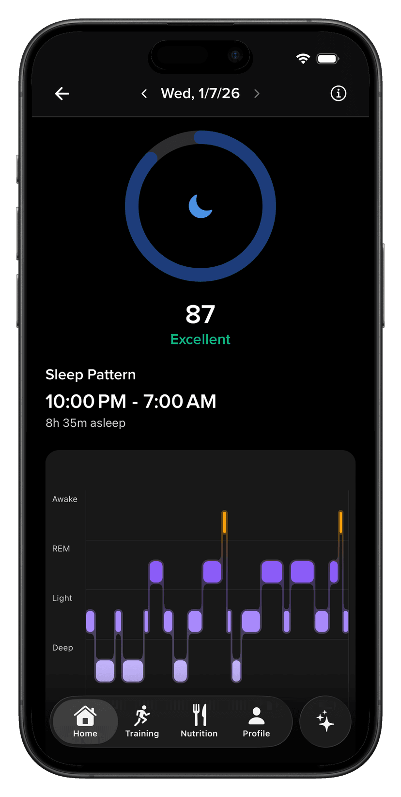 Cora app screenshot: Sleep quality and recovery scoring